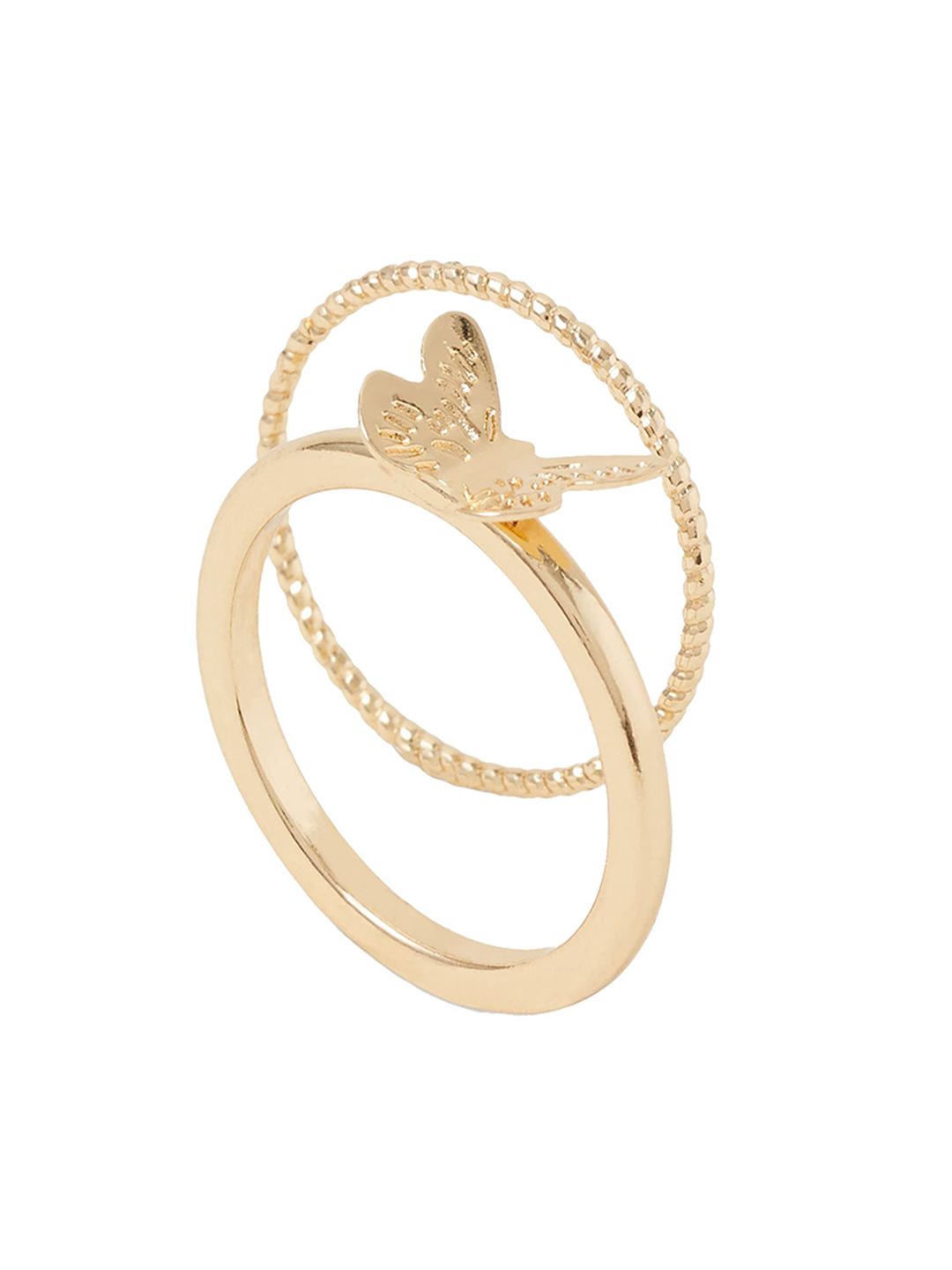 Accessorize Women Set of 2 Gold Butterfly Stacking Rings Set Price in India