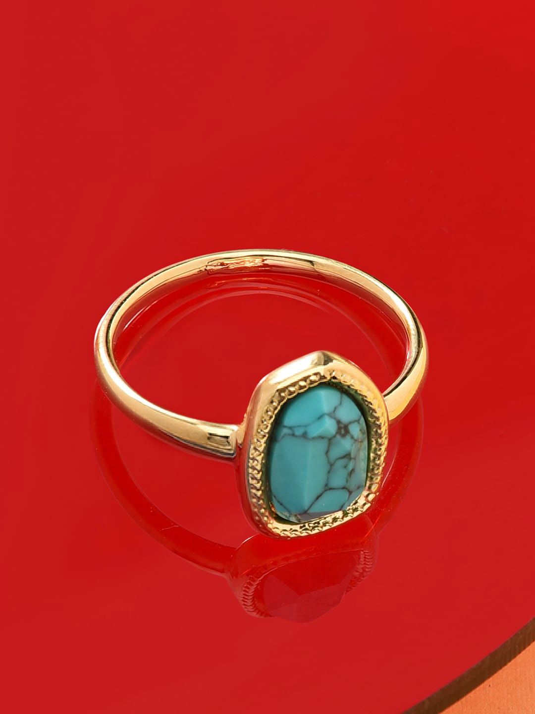 Accessorize Women Real Gold Plated Irregular Healing Stone Ring Turq Price in India