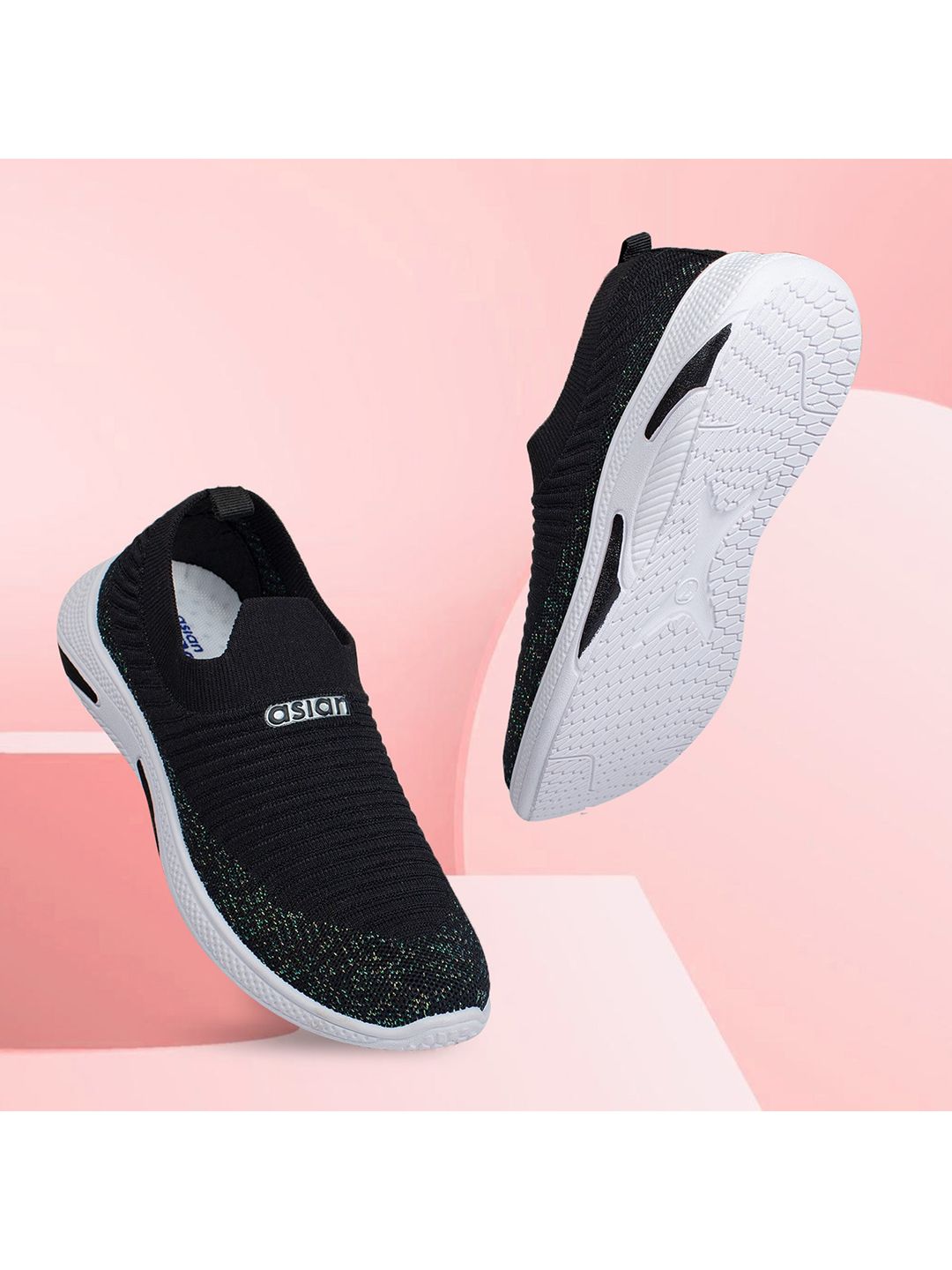 ASIAN Women Black Woven Design Slip-On Sneakers Price in India