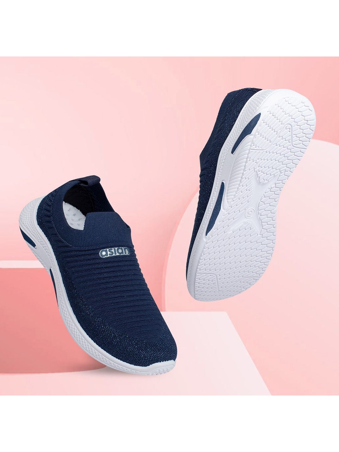 ASIAN Women Navy Blue Woven Design Slip-On Sneakers Price in India