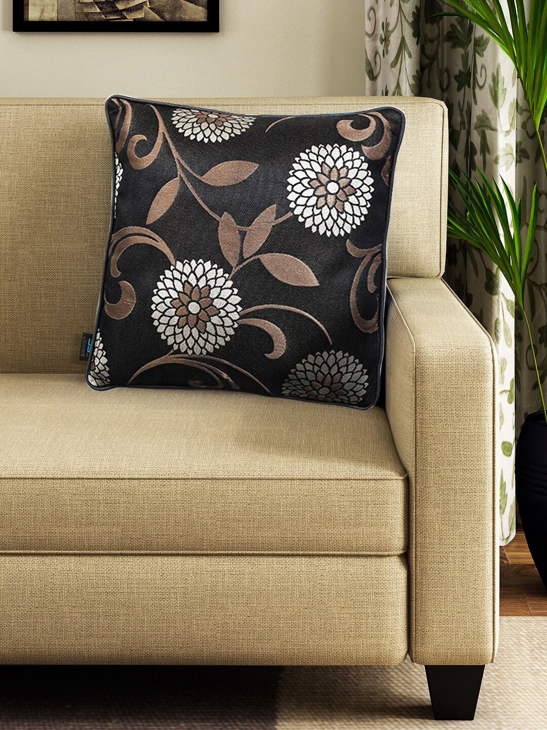 S9home by Seasons Black & White Floral Square Cushion Covers Price in India