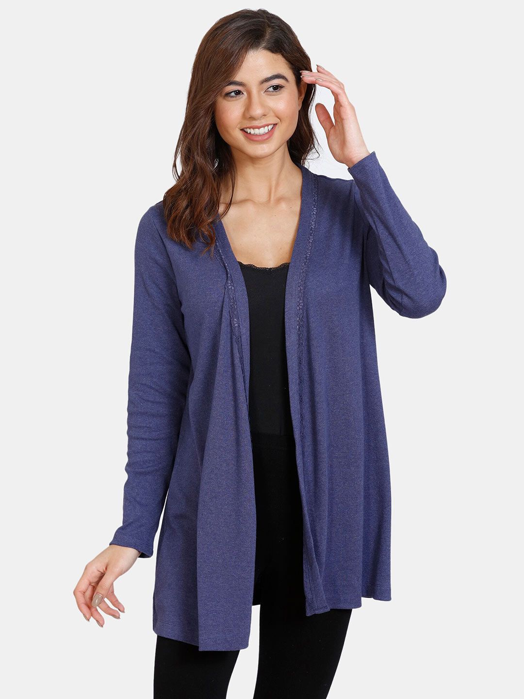 Zivame Women Blue Solid Open Front Shrug Price in India