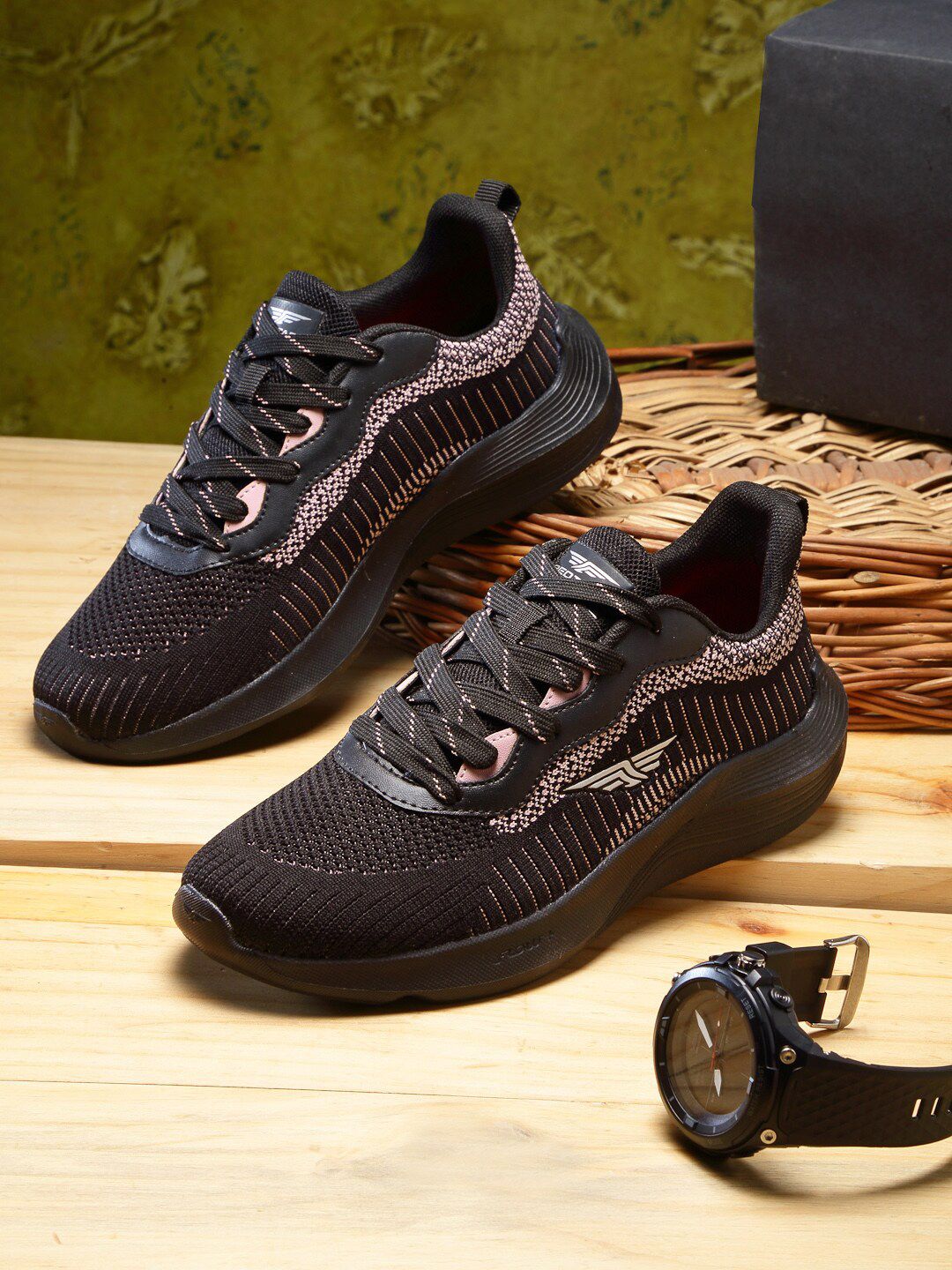 Red Tape Women Black Textile Walking Non-Marking Shoes Price in India