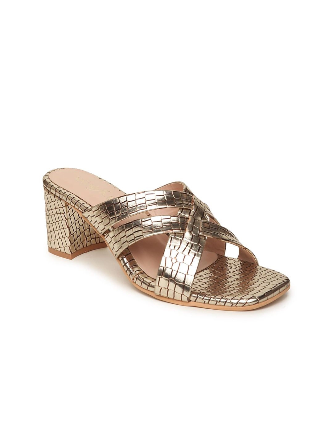 VALIOSAA Gold-Toned Party Block Sandals Price in India