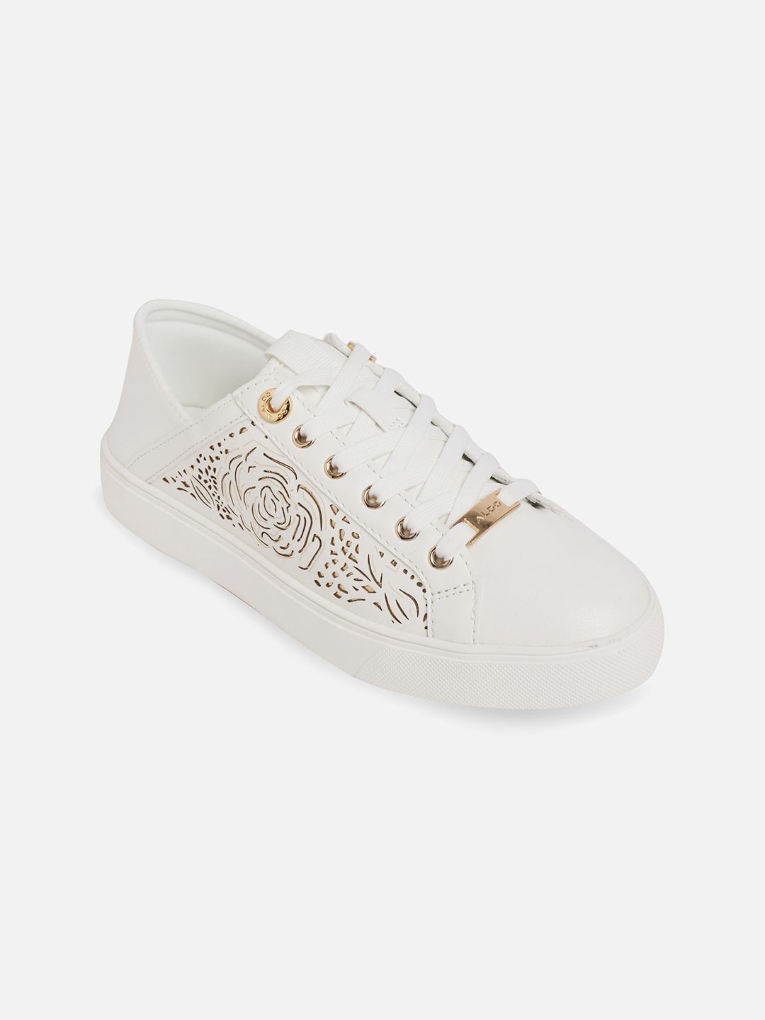 ALDO Women White Printed Lace Up Sneakers Price in India