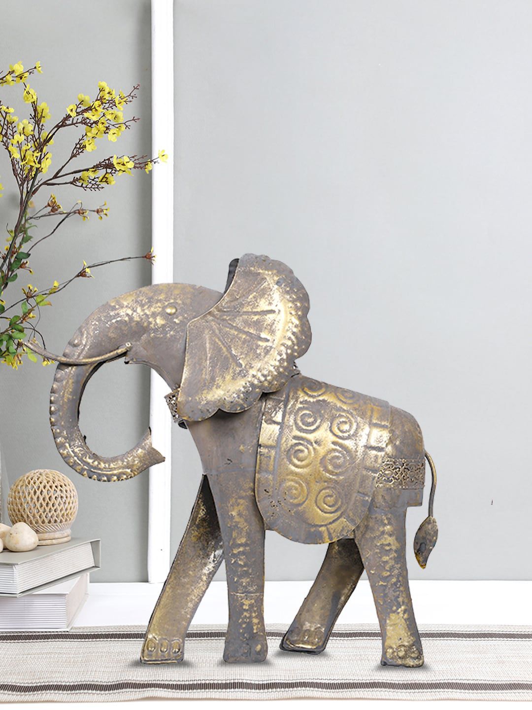 Aapno Rajasthan Gold-Toned Quaint Adhira Elephant Table Dcor Showpieces Price in India