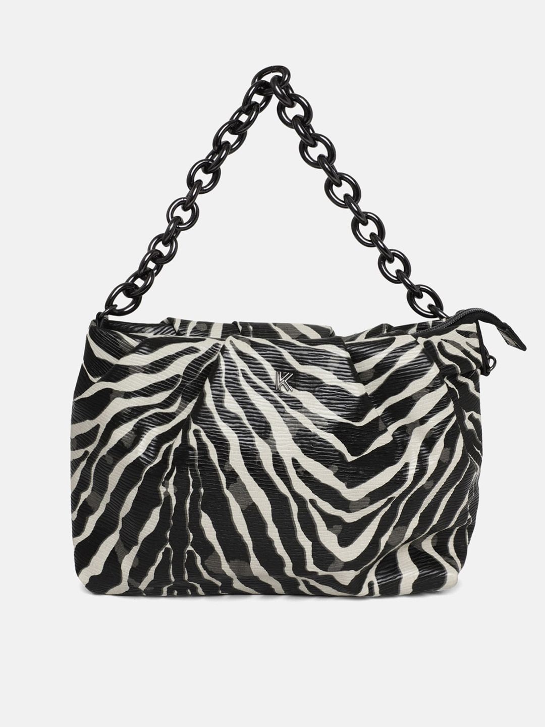 KENDALL & KYLIE Black Animal Printed Structured Handheld Bag Price in India