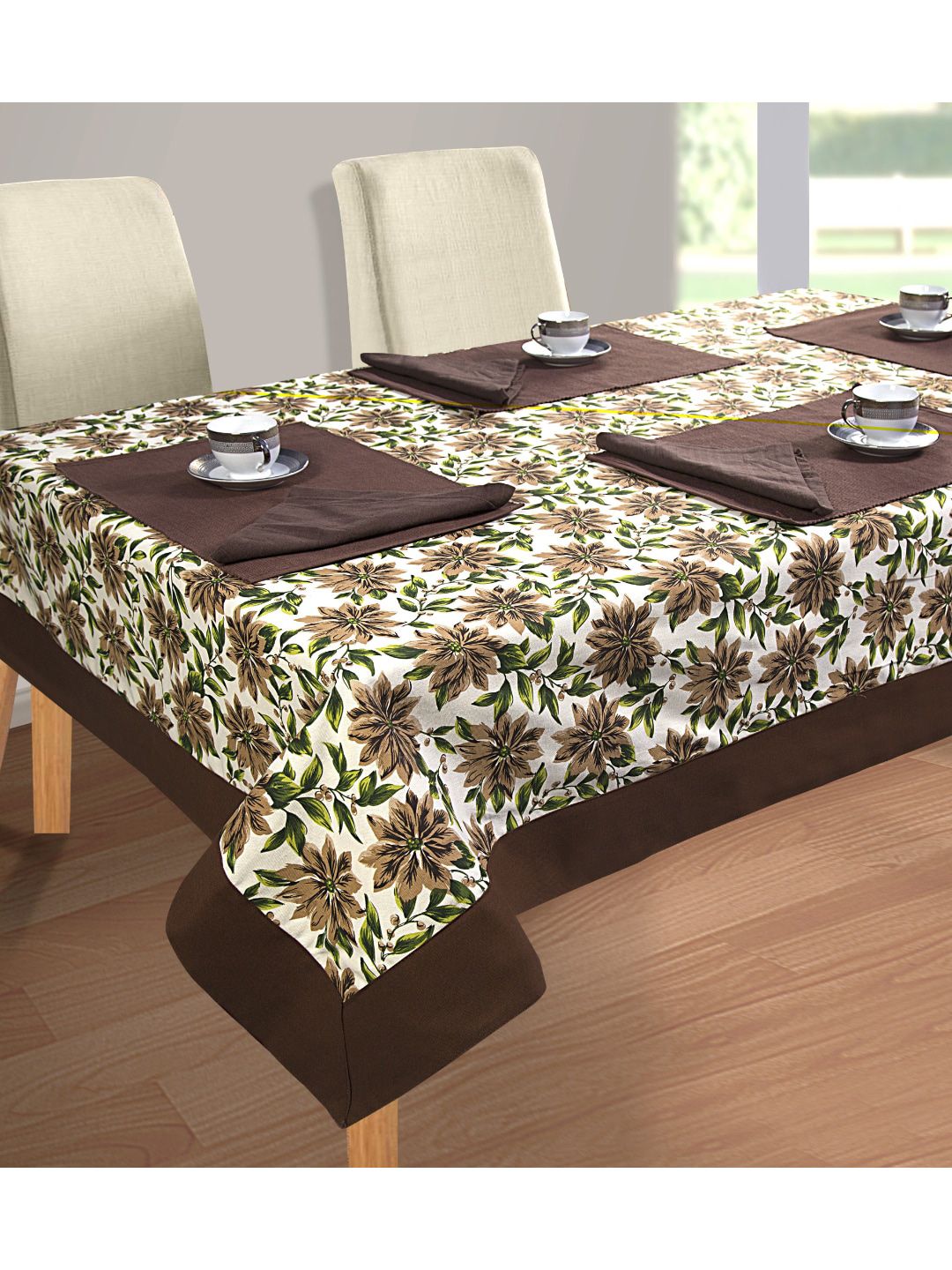SHADES of LIFE Coffee Brown & White Printed 2 Seater Table Cover Price in India