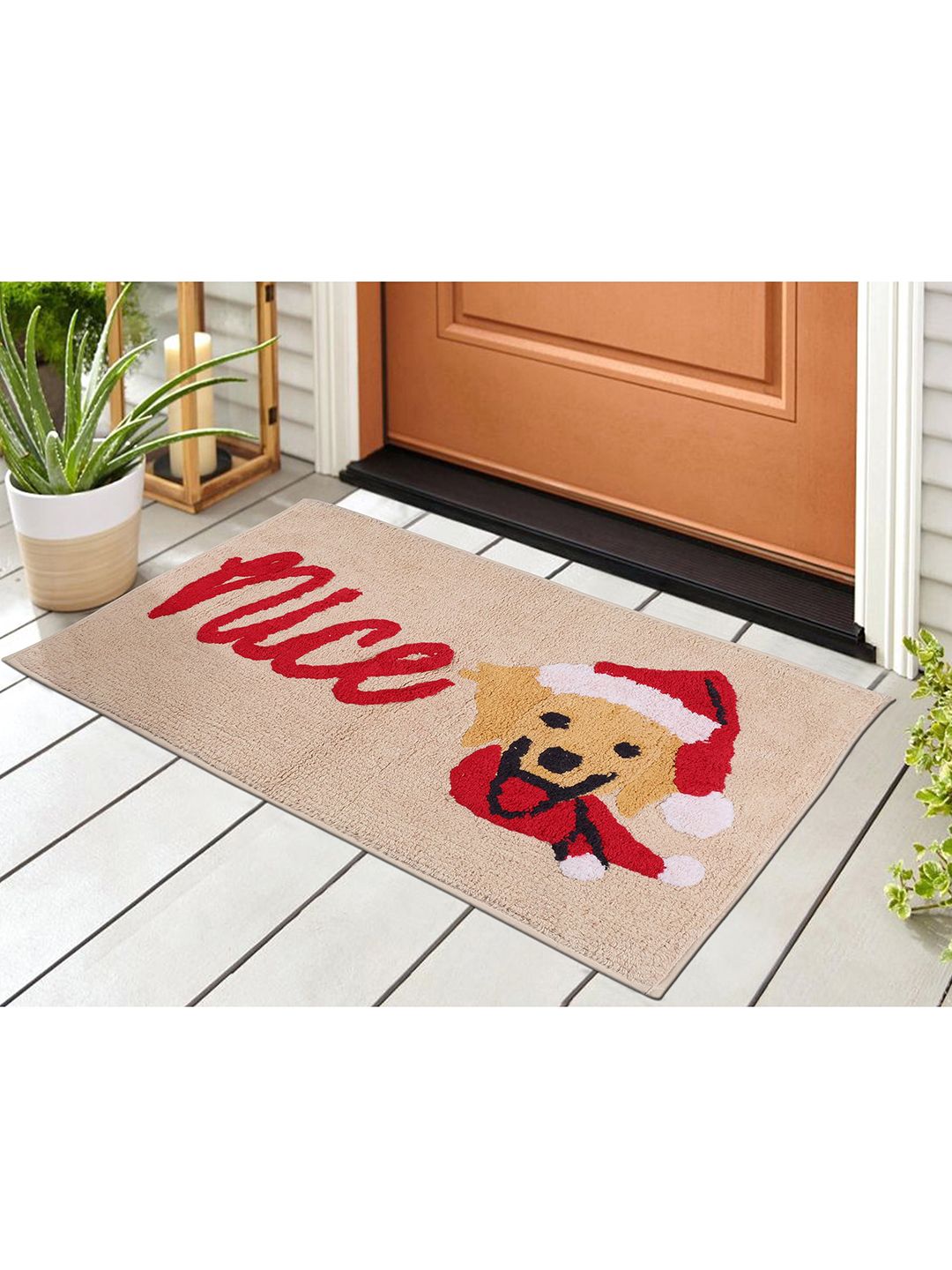 SHADES of LIFE Red & Beige Printed Anti-Skid Doormat Price in India