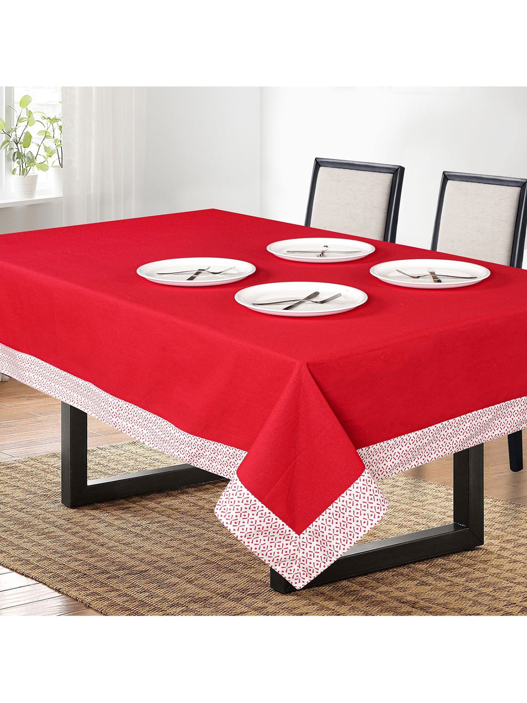 SHADES of LIFE Red & white Solid Cotton 6-Seater Table Covers Price in India