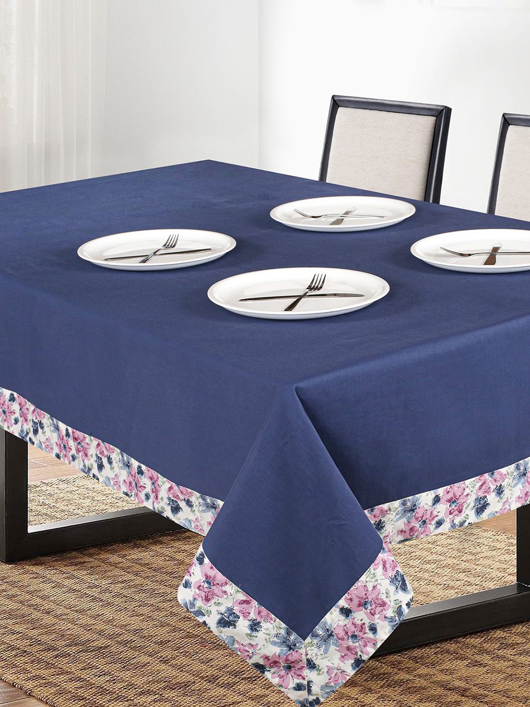SHADES of LIFE Blue Solid 6-Seater Rectangle Cotton Table Cover Price in India