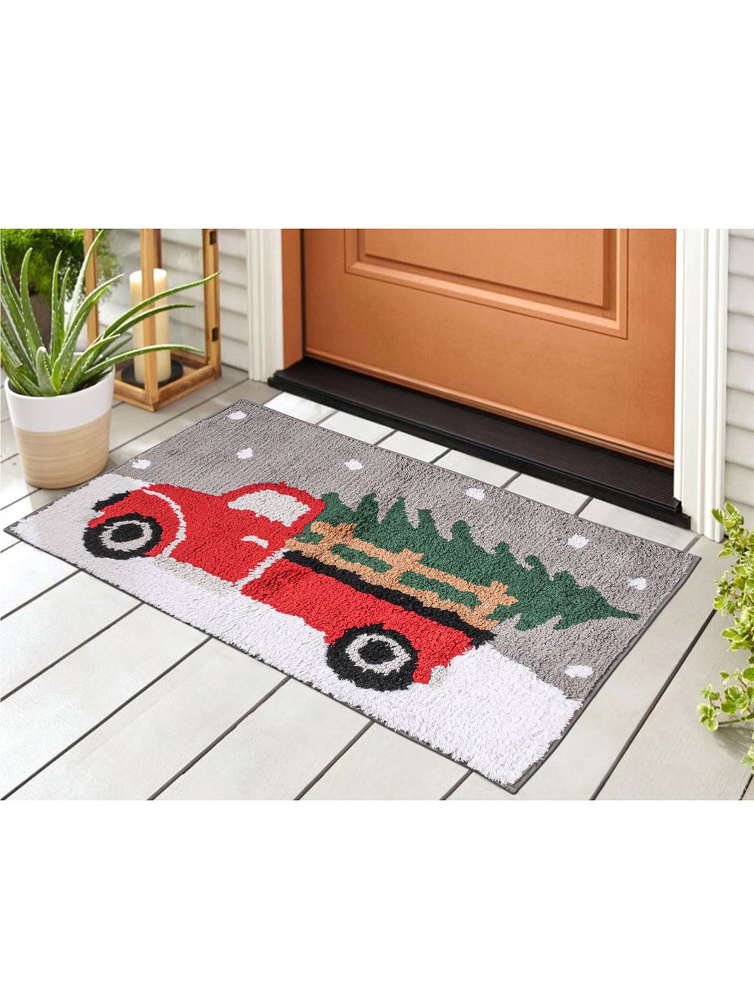 SHADES of LIFE Red & Grey Printed Cotton Doormat Price in India