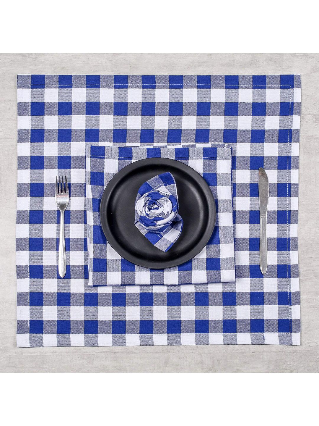 SHADES of LIFE Set Of 6 Blue & White Checked Pure Cotton Table Napkins Price in India