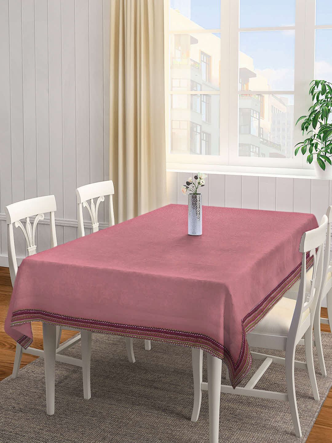 SHADES of LIFE Pink Solid 6-Seater Cotton Table Covers Price in India