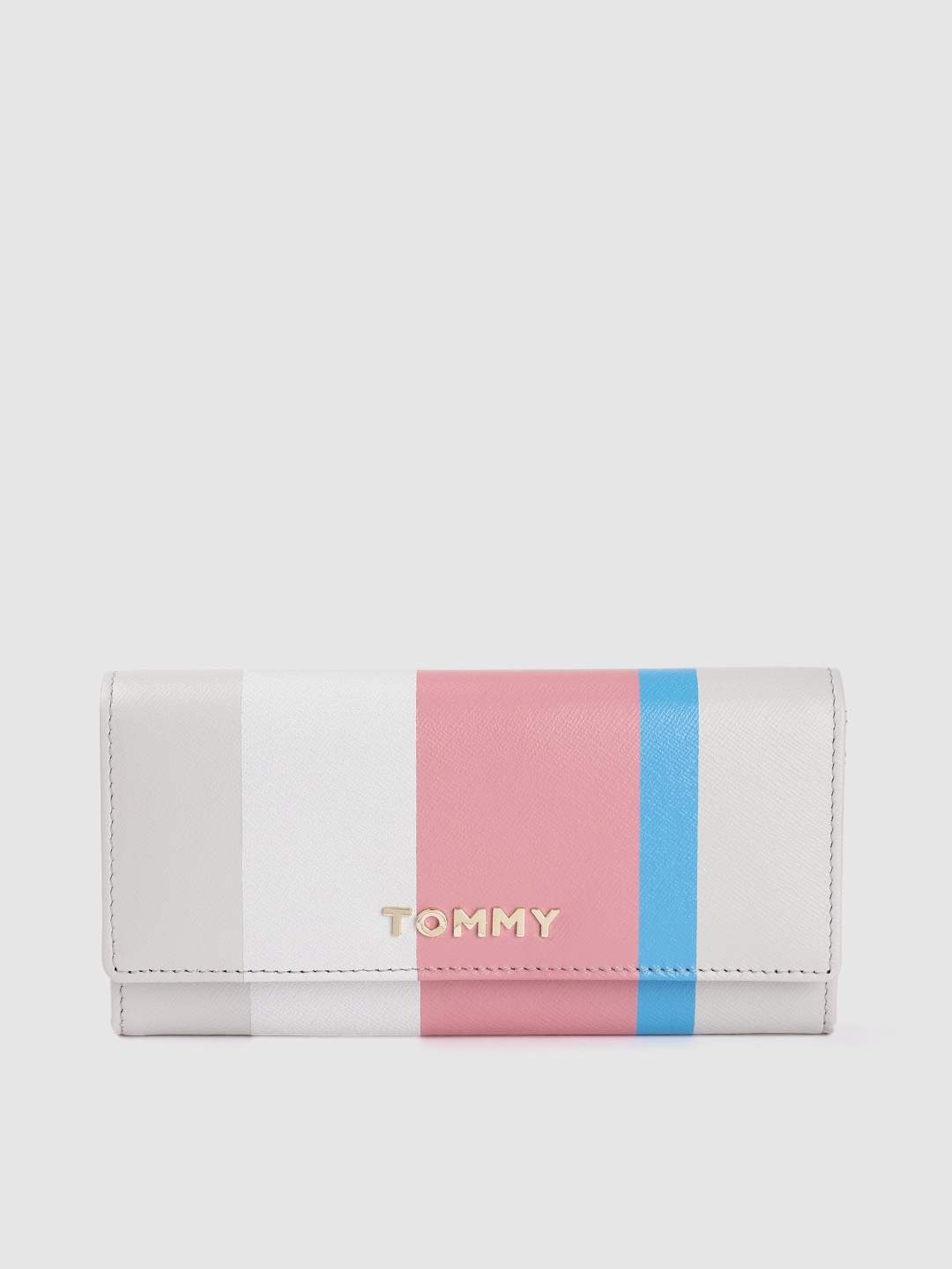 Tommy Hilfiger Women White & Blue Colourblocked Leather Two Fold Wallet Price in India