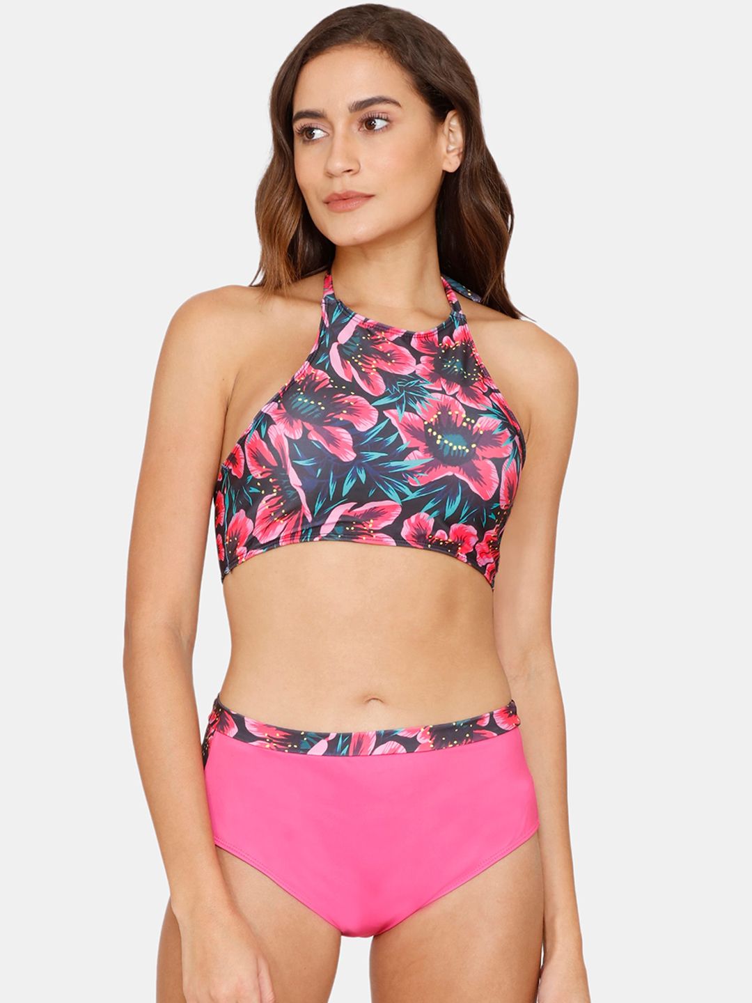 Coucou Women Pink & Blue Printed Swimwear Price in India