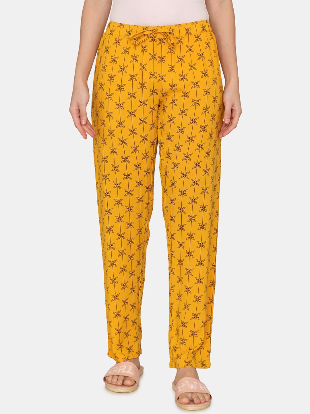 Coucou Women Yellow & Black Printed Pyjama Price in India