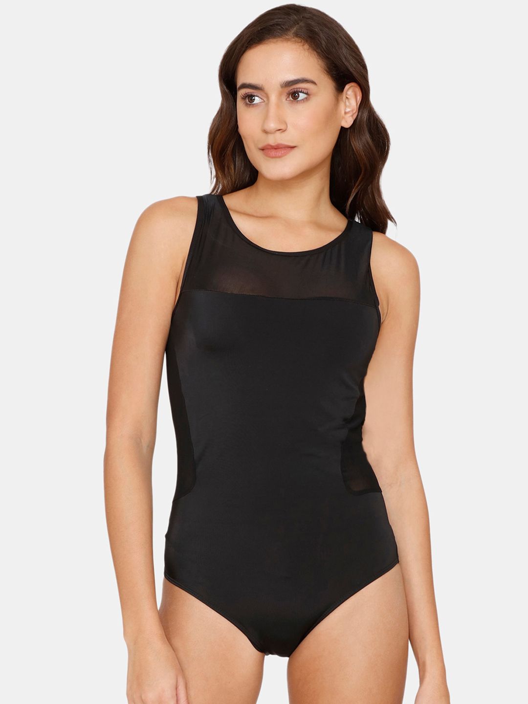 Coucou Women Black Solid Swim Bodysuit Price in India