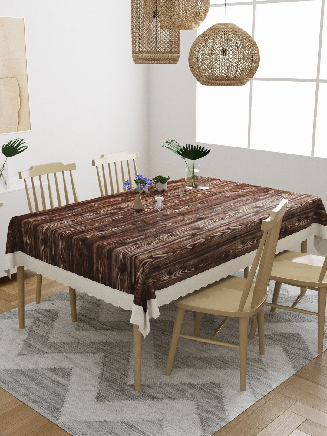 DREAM WEAVERZ Coffee-Brown Wooden Finish 4 seater Dining Table Cover Price in India