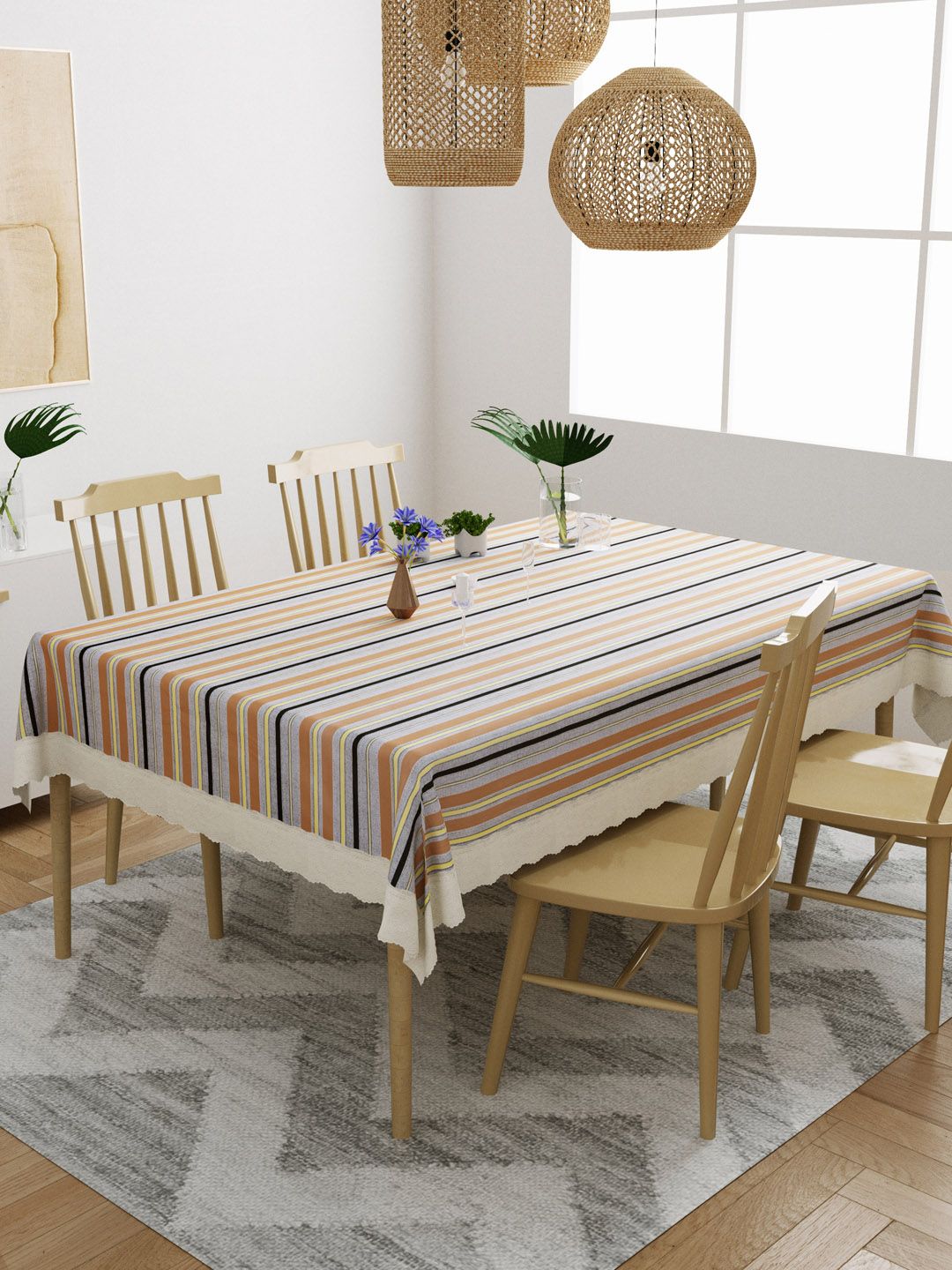DREAM WEAVERZ Grey Printed 4-Seater Table Cover Price in India