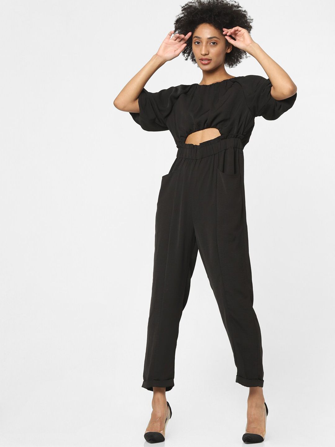 ONLY Black Waist Cutout Basic Jumpsuit Price in India