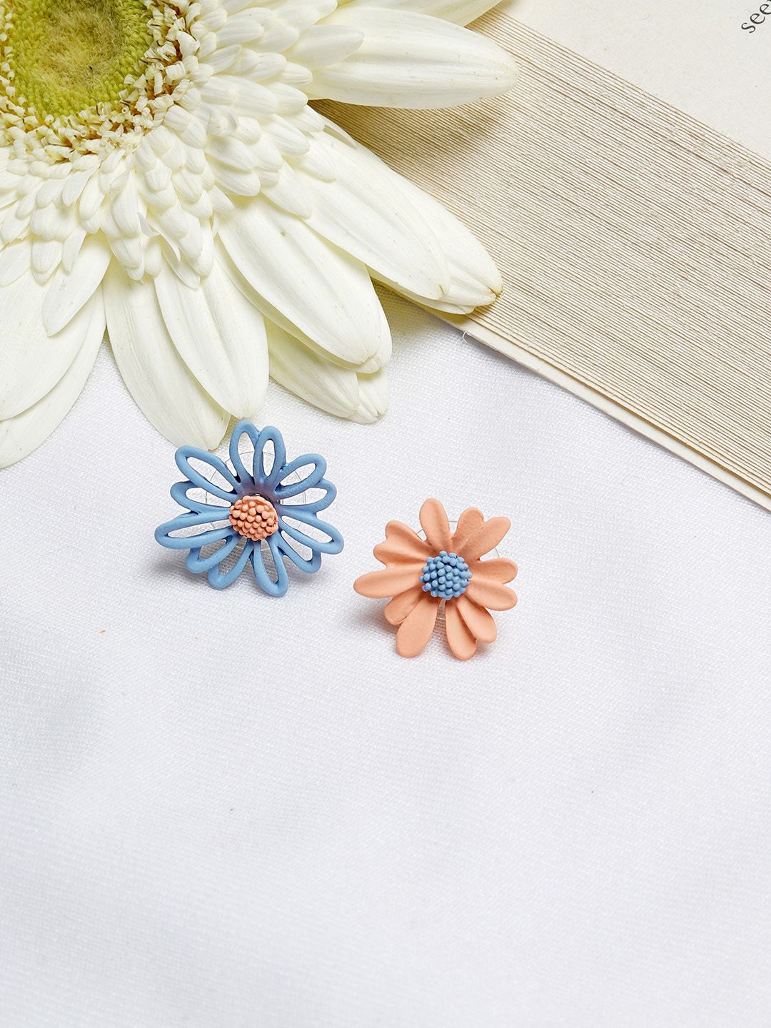 BEWITCHED Blue & Orange Floral Studs Earrings Price in India