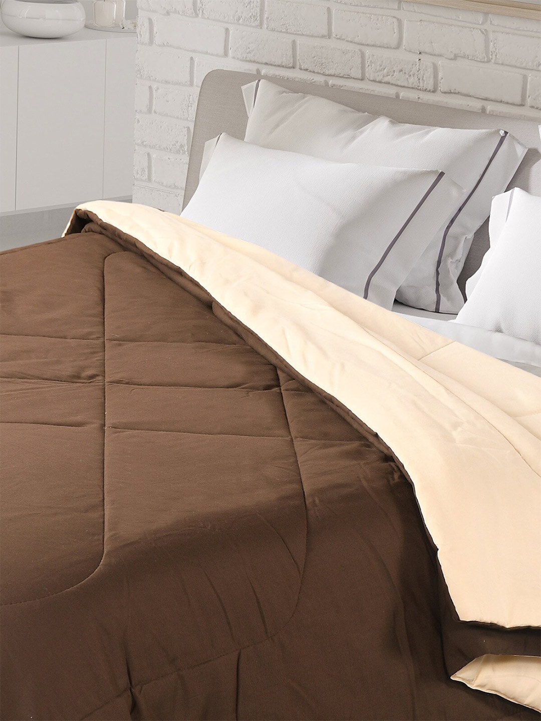 Florida Brown & Cream-Coloured Microfiber AC Room Reversible Single Bed Comforter Price in India