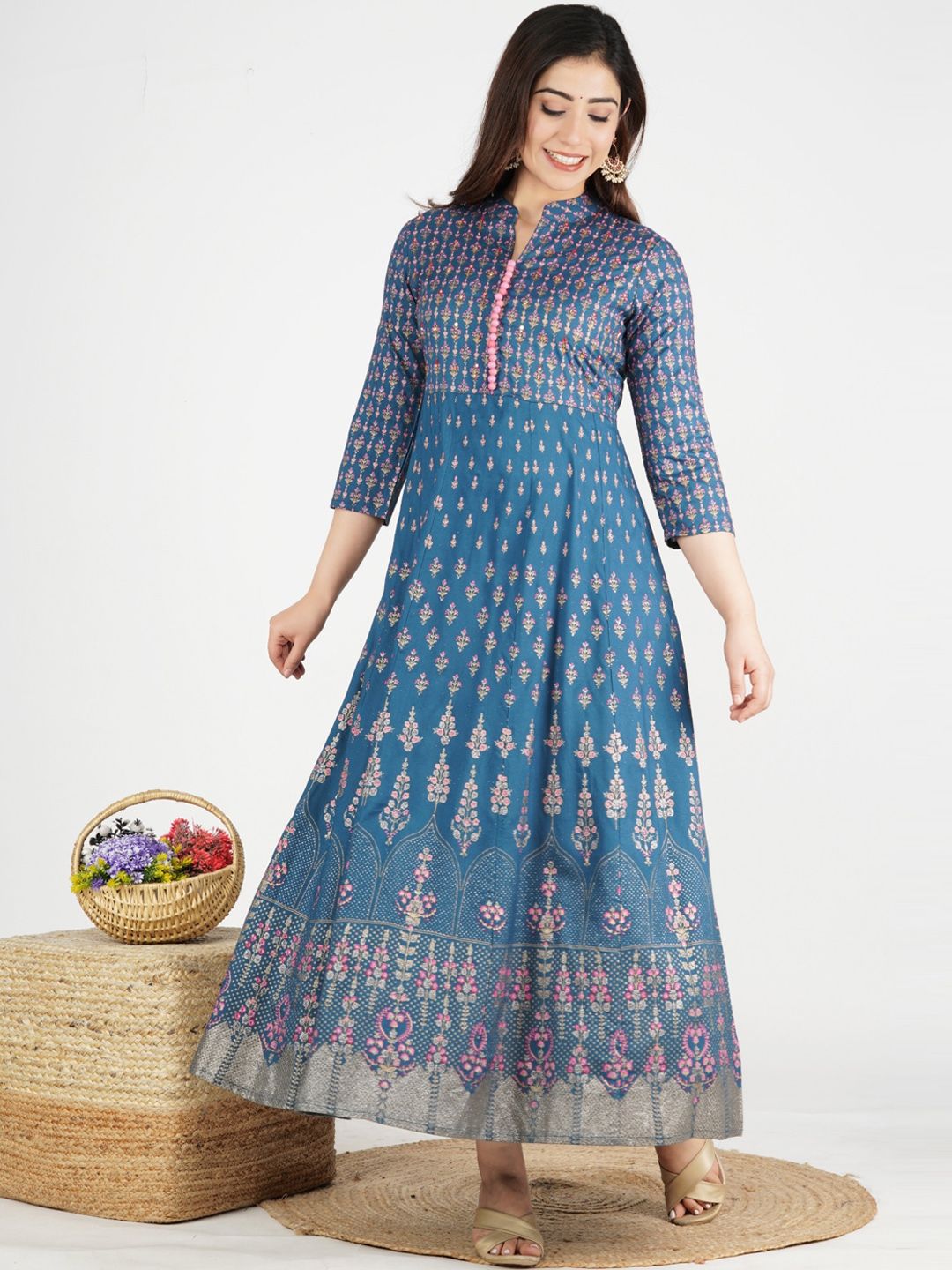 KALINI Women Blue Ethnic Motifs Printed Anarkali Kurta Price in India