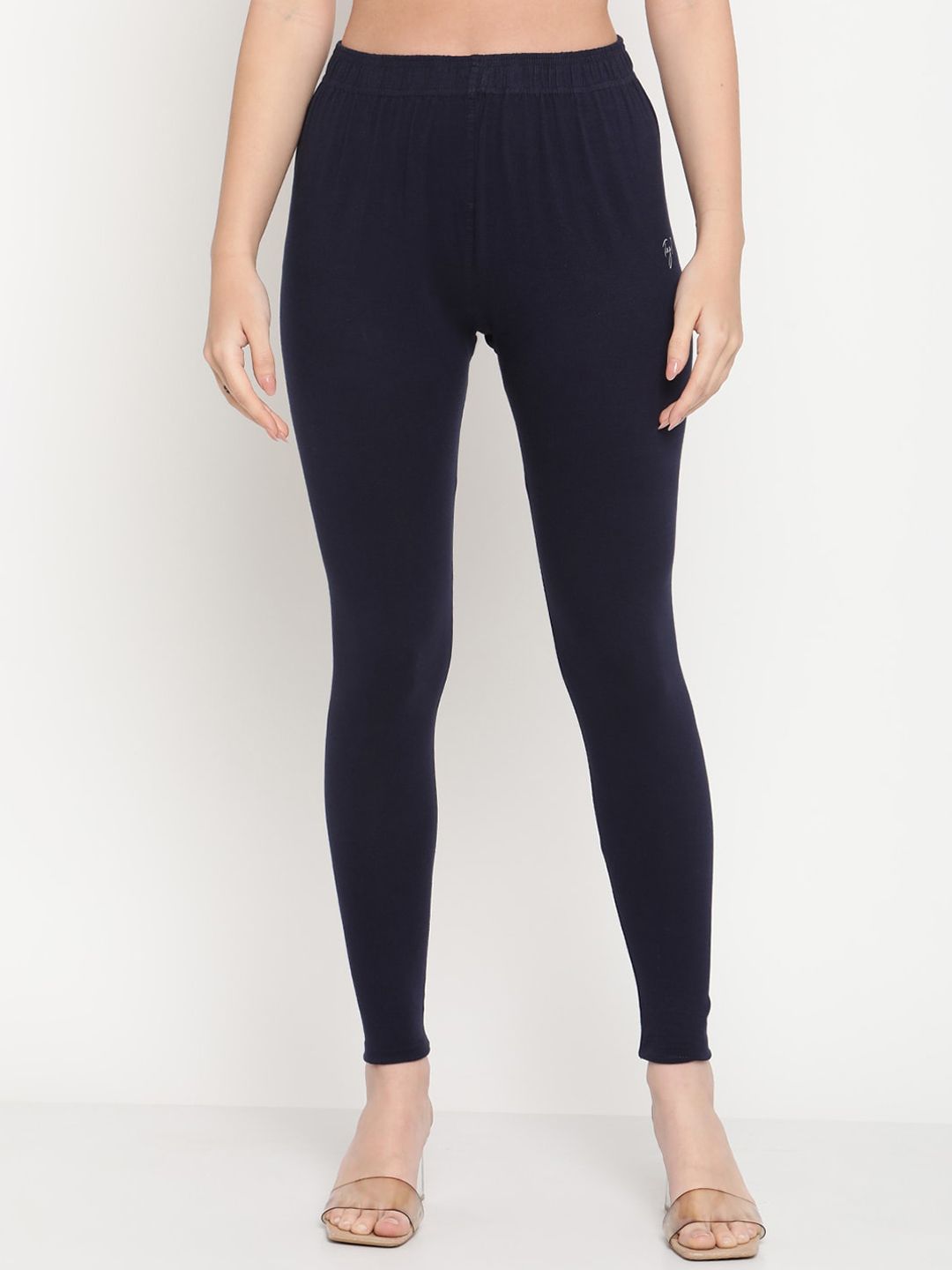 TAG 7 Women Navy Blue Solid Ankle-Length Legging Price in India