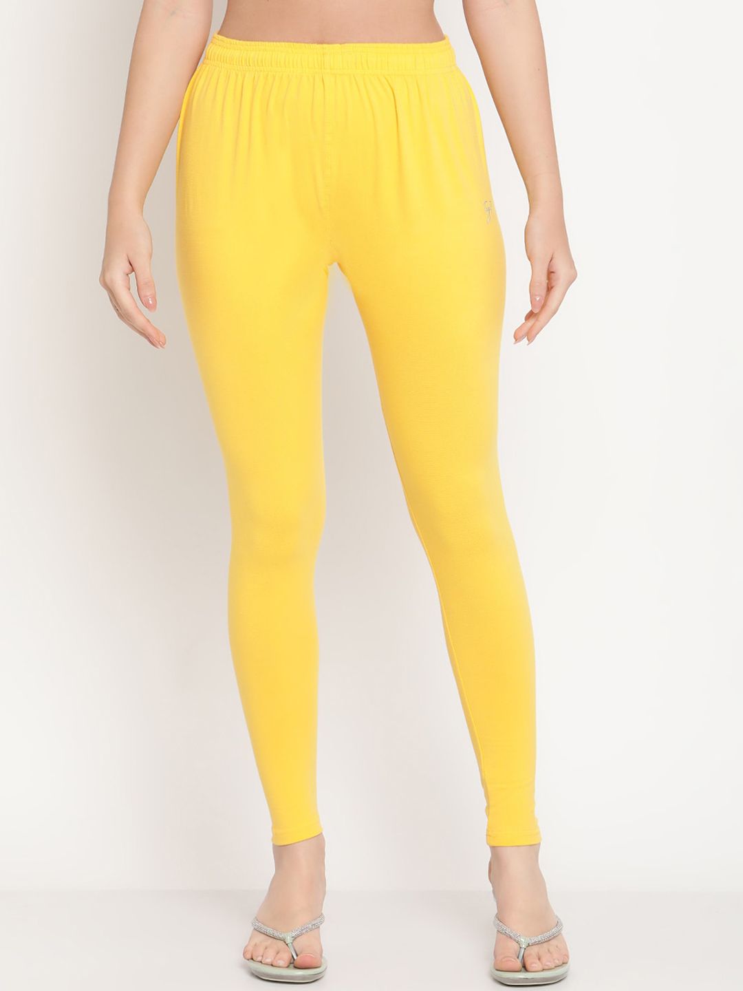 TAG 7 Women Yellow Solid Cotton Ankle-Length Leggings Price in India