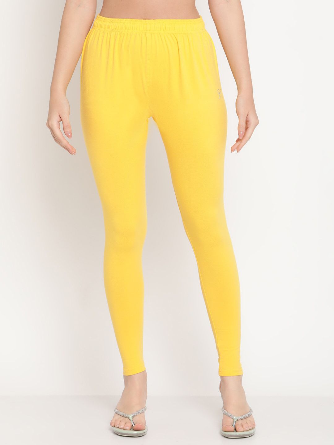 TAG 7 Women Yellow Solid Comfort Fit Ankle Length Leggings Price in India
