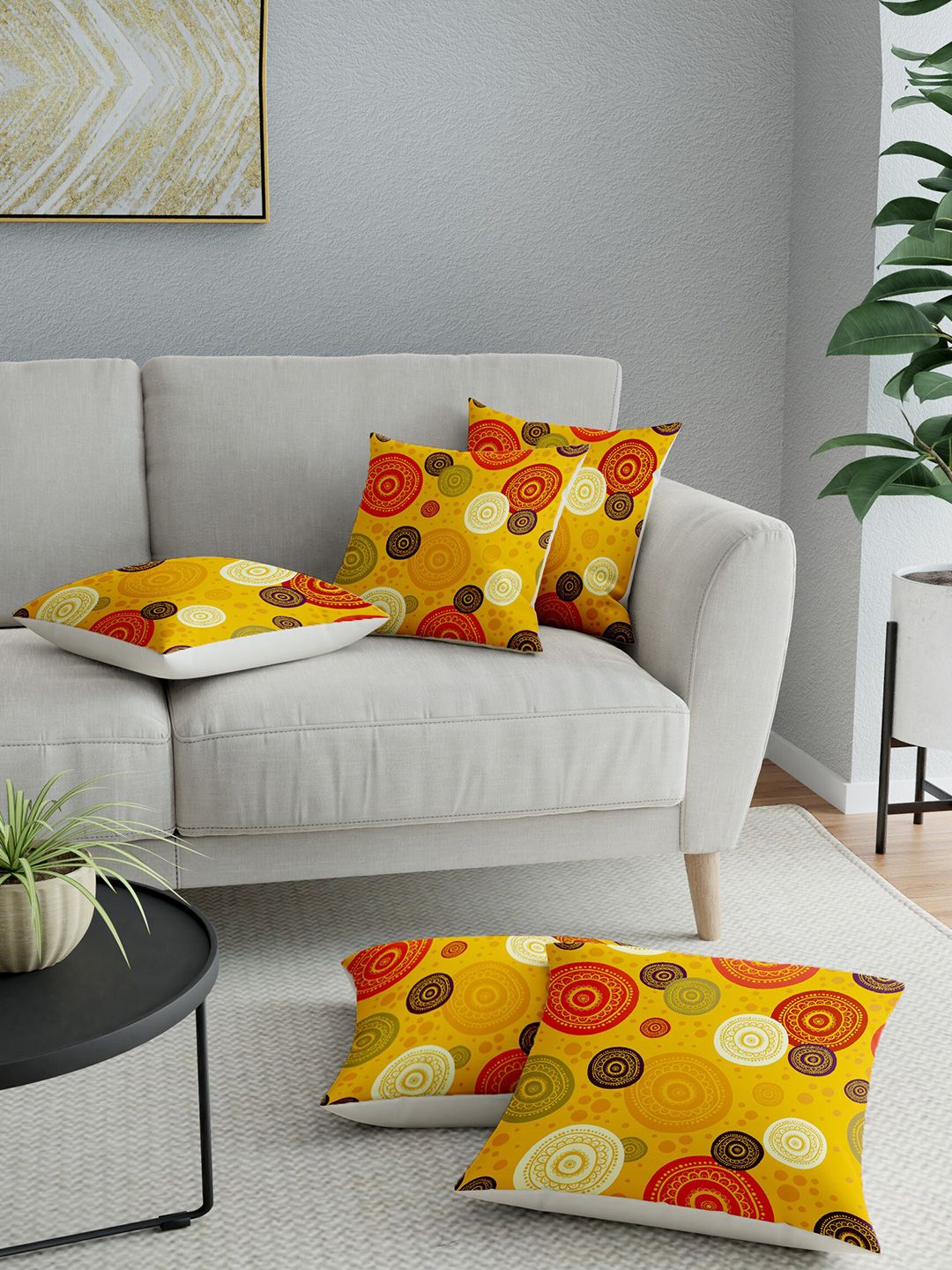 LA VERNE Multicoloured Set of 5 Geometric Square Cushion Covers Price in India