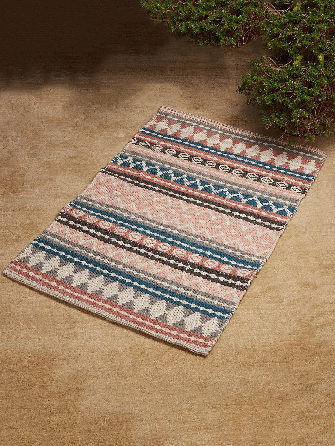 The Wishing Chair Pink & Blue Printed Cotton Floor Mat Price in India
