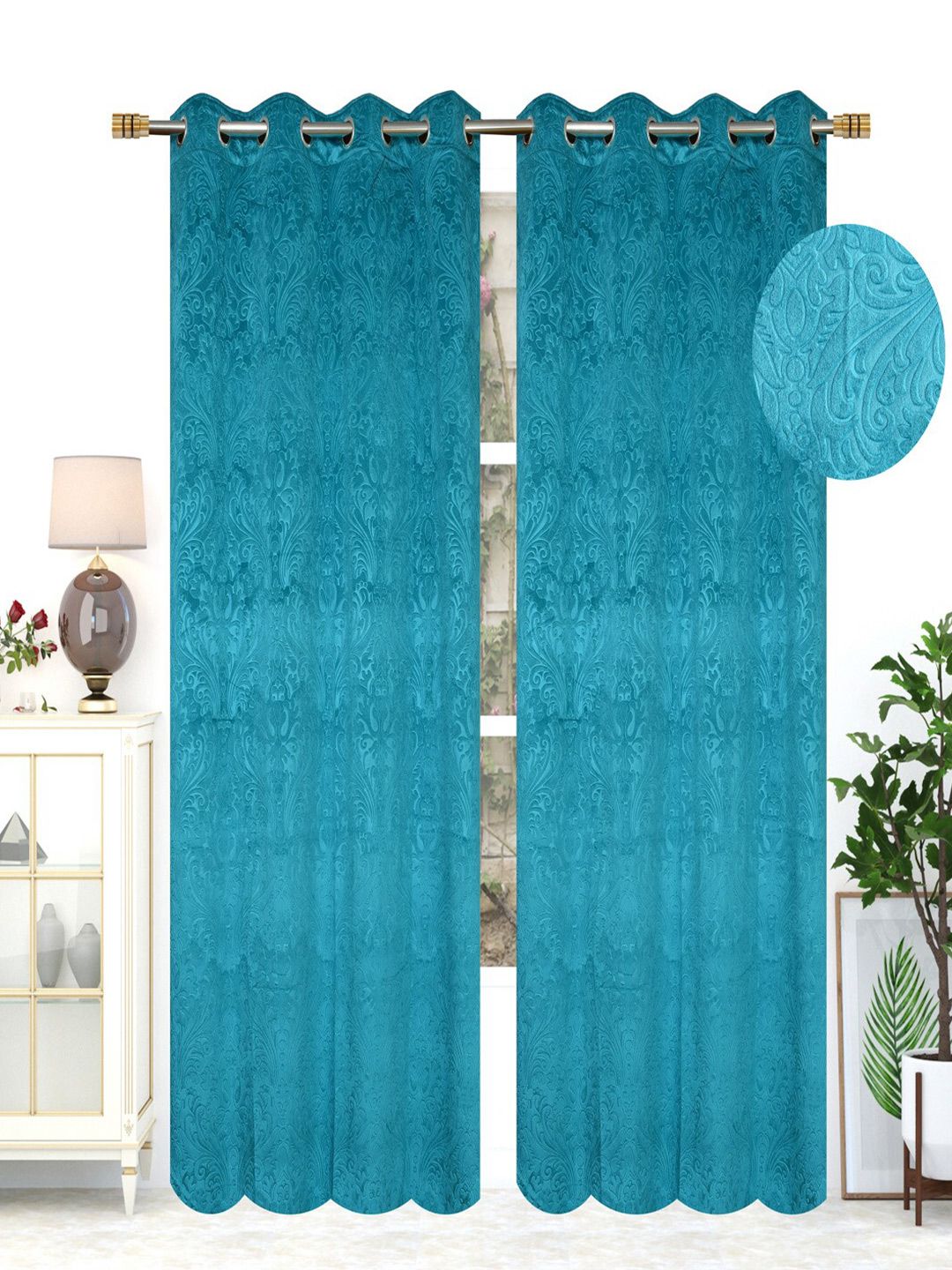 MULTITEX Blue Set of 2 Floral Door Curtain Price in India