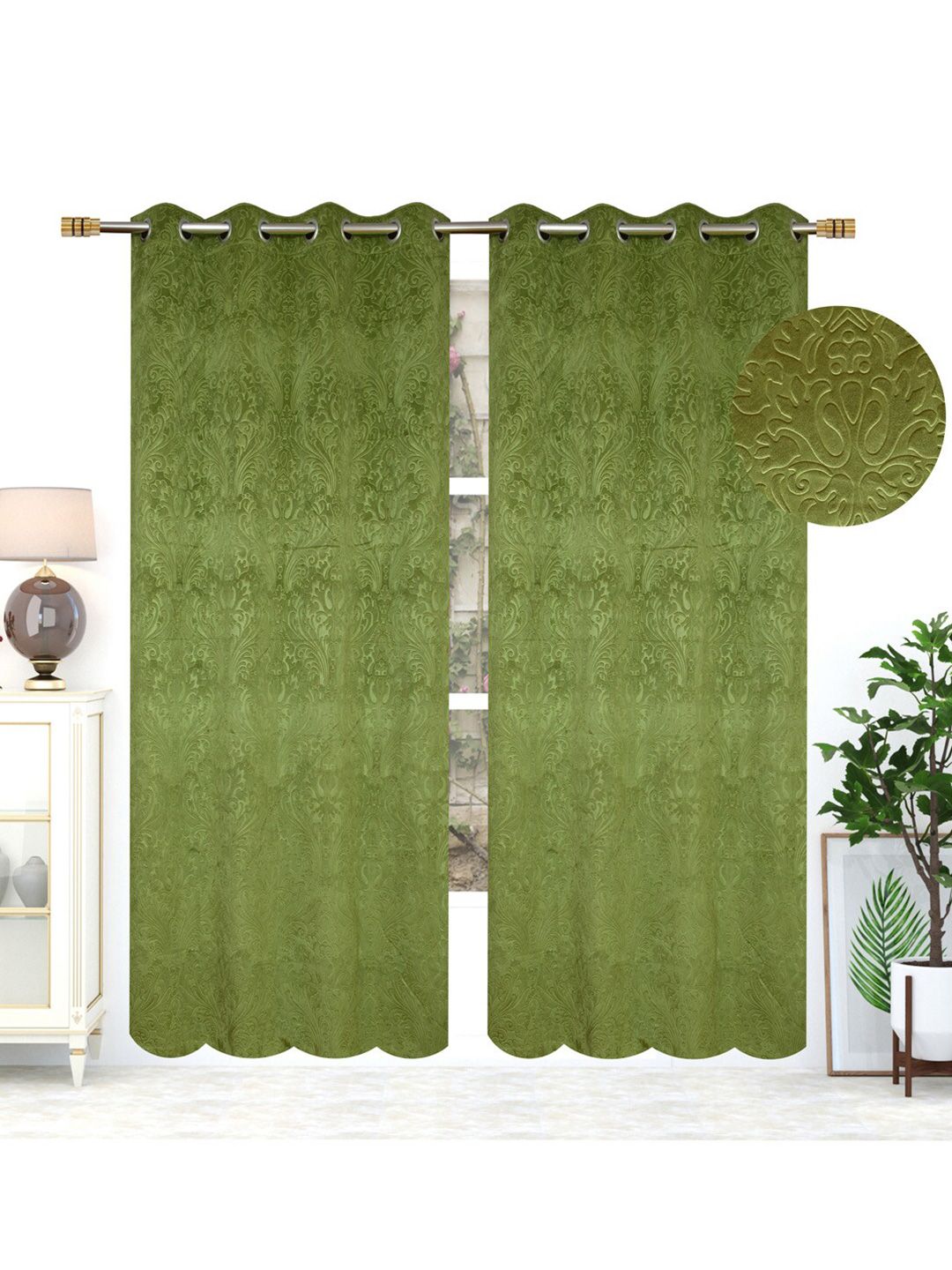 MULTITEX Green Set of 2 Floral Door Curtain Price in India