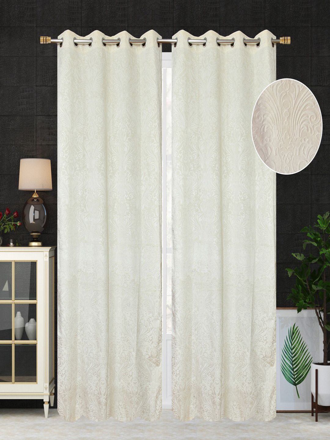 MULTITEX Beige Set of 2 Ethnic Motifs Window Curtain Price in India