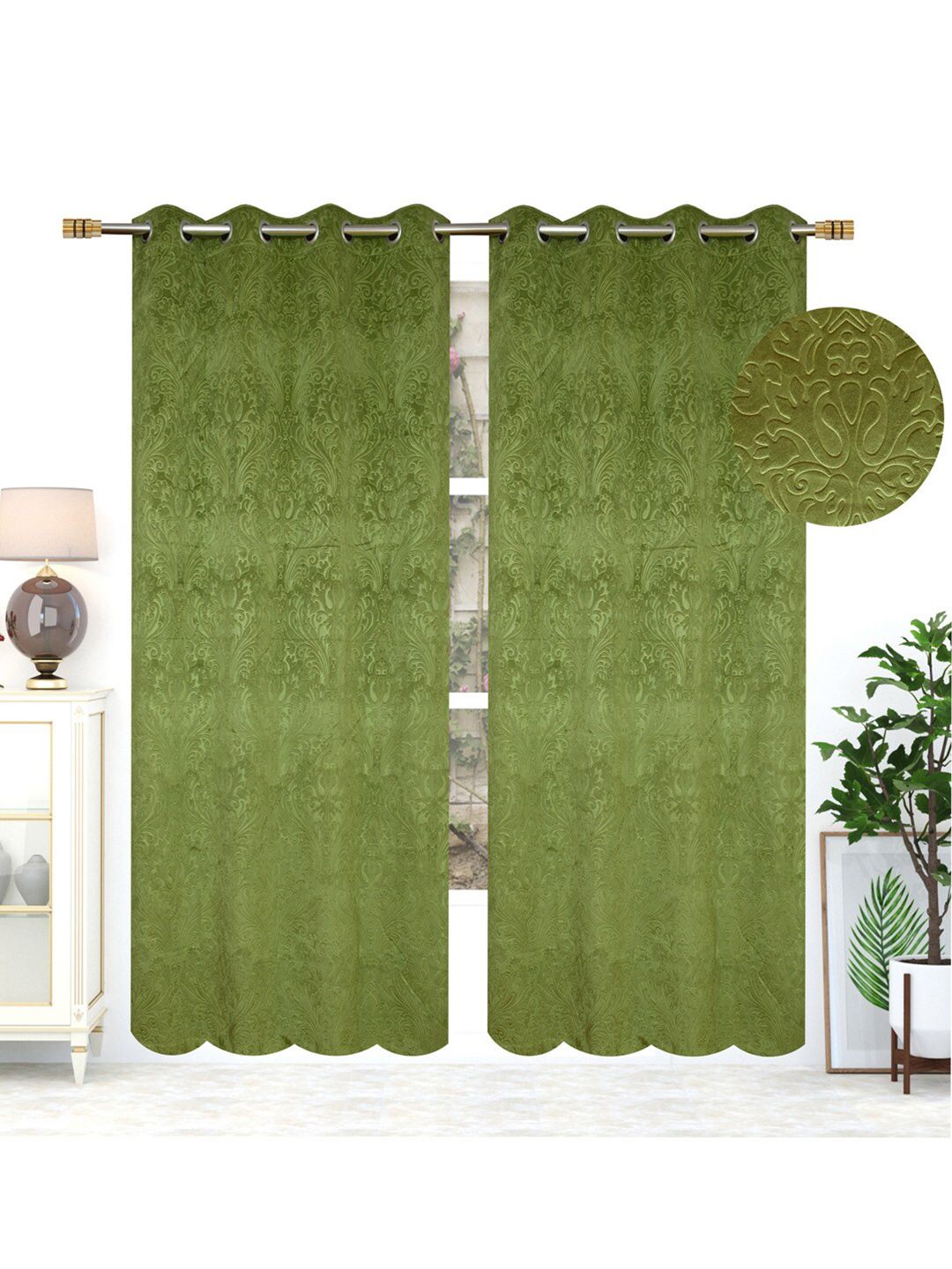 MULTITEX Olive Green Set of 2 Ethnic Motifs Window Curtain Price in India