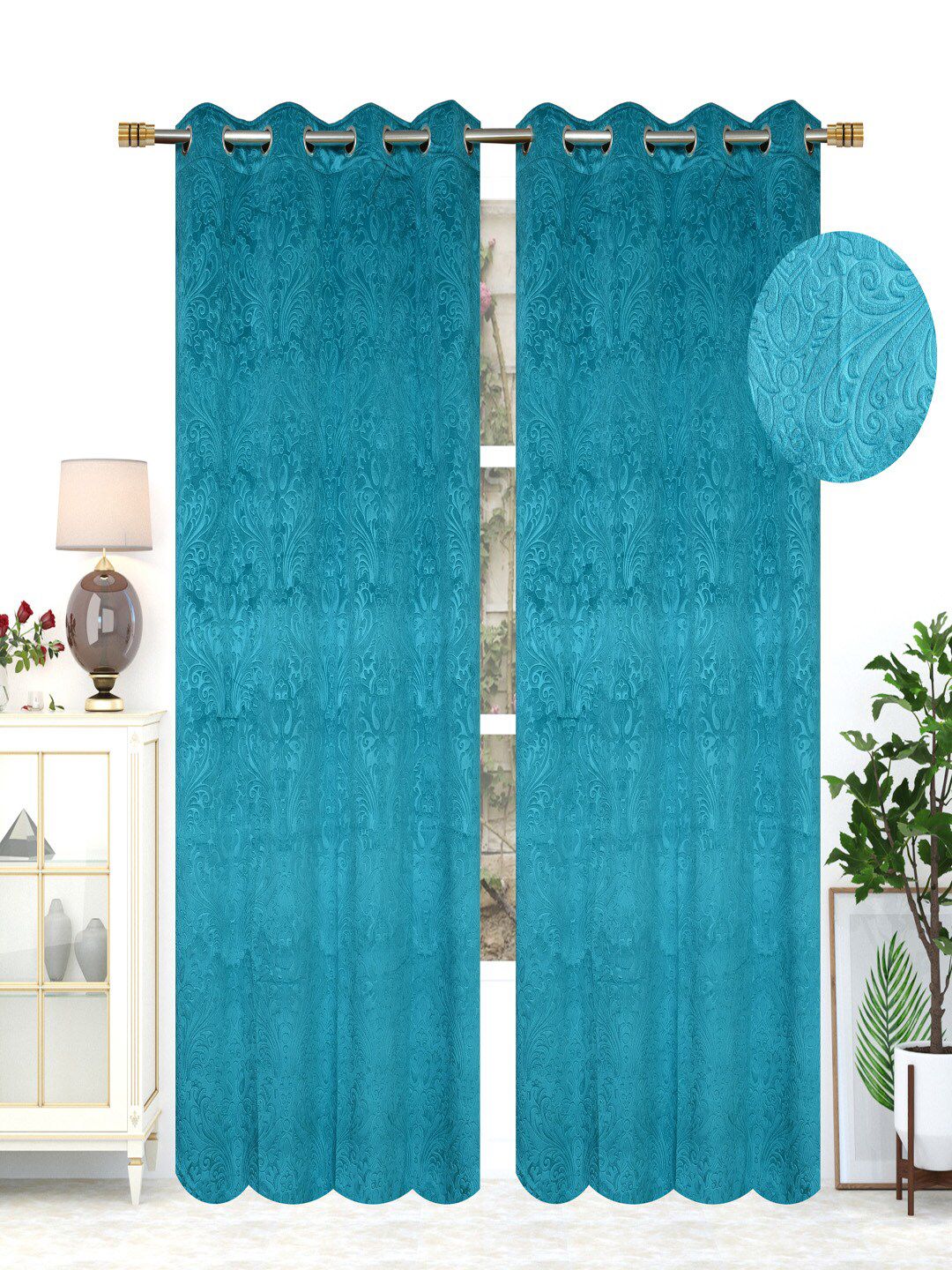 MULTITEX Blue Set of 2 Floral Door Curtain Price in India