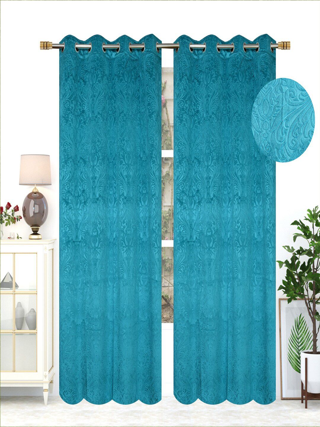MULTITEX Blue Set of 2 Ethnic Motifs Long Door Curtain Price in India
