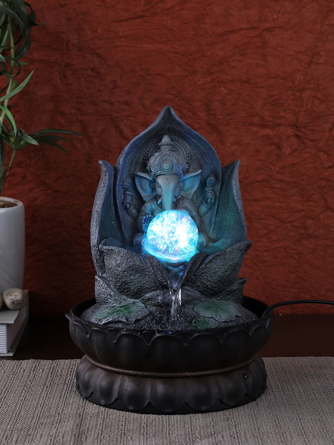 TAYHAA Grey Power Operated Lotus Ganesh Hand Sculpted Water Fountain Price in India
