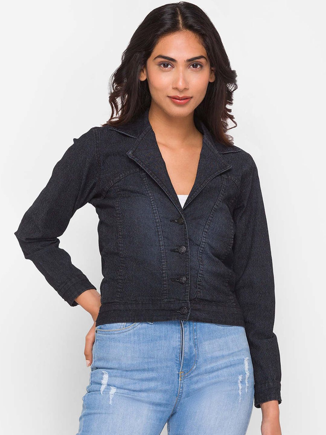 ZOLA Women Black Washed Lightweight Crop Denim Jacket Price in India