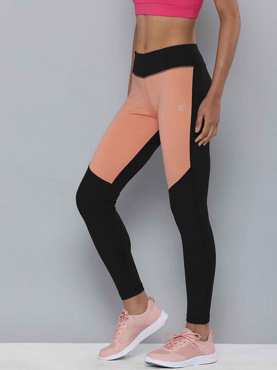 HRX by Hrithik Roshan Women Black & Pink Colourblocked Training Tights Price in India