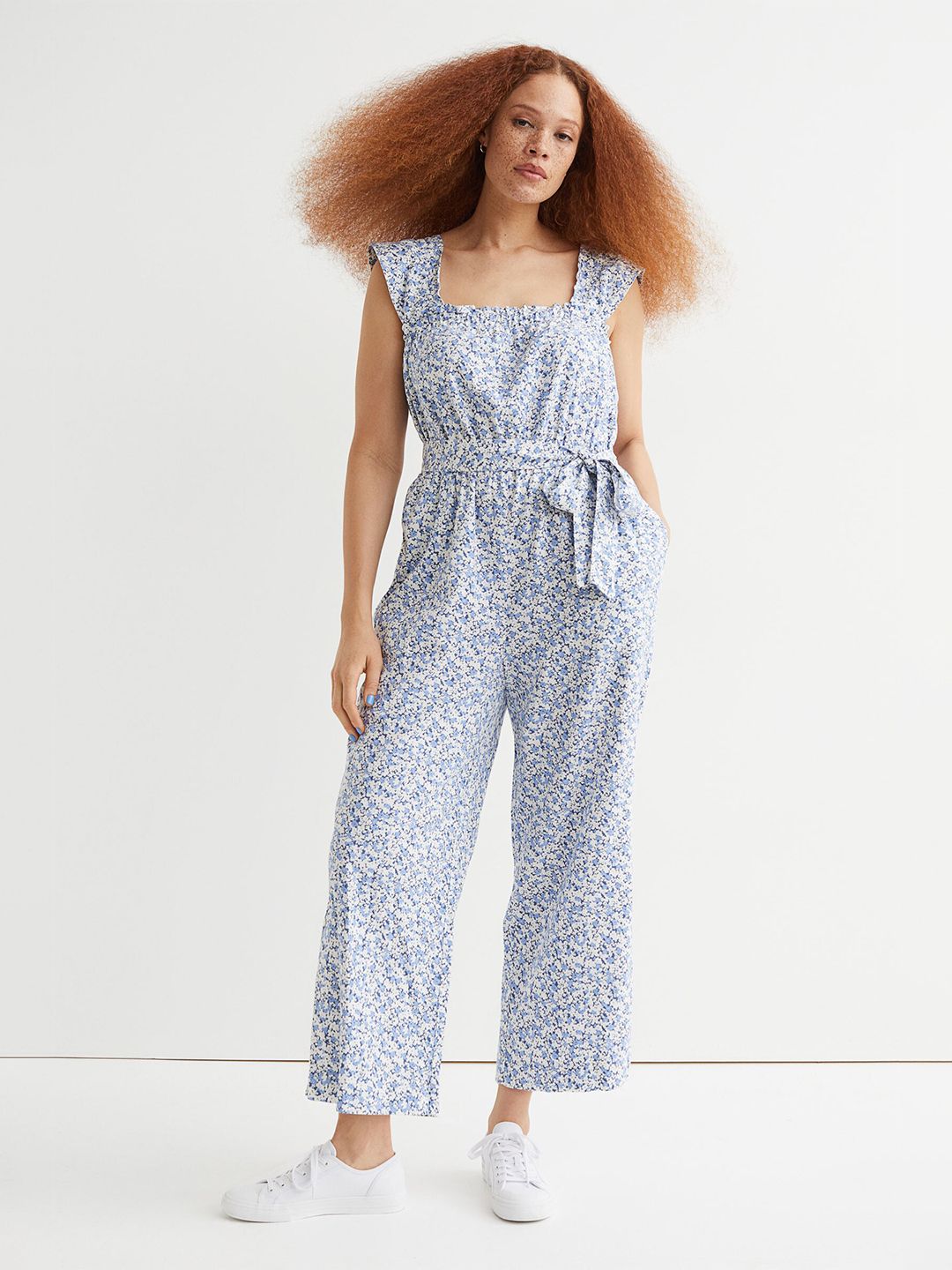 H&M Women Blue Tie-belt Jumpsuit Price in India