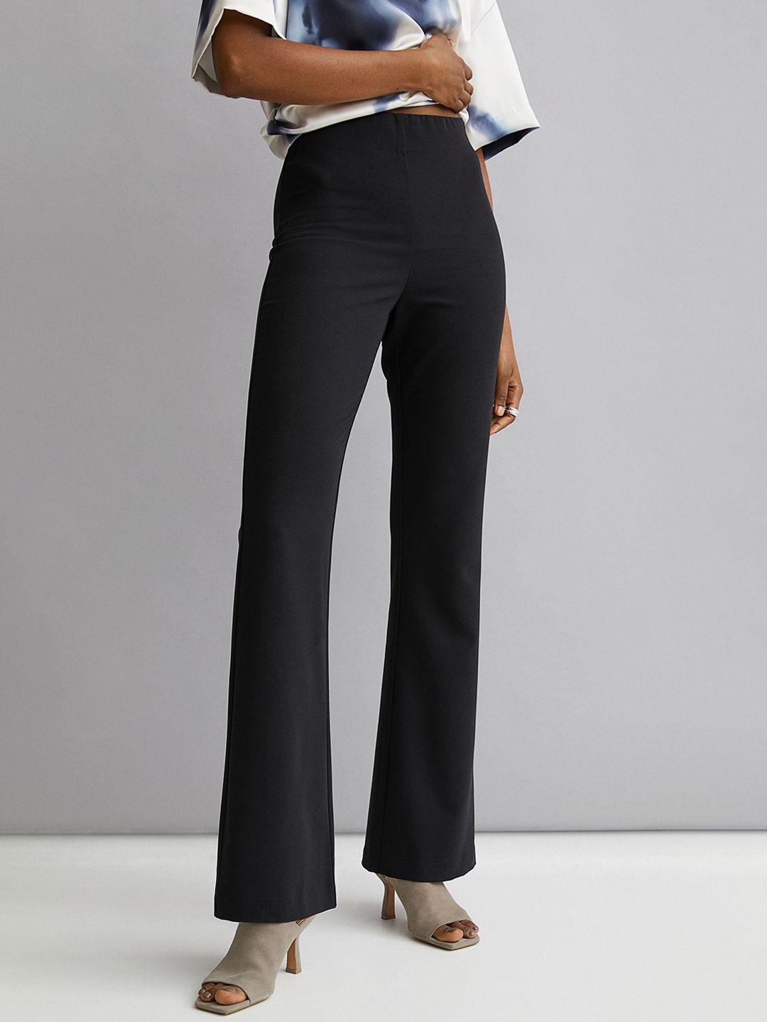 H&M Women Black Flared Trousers Price in India