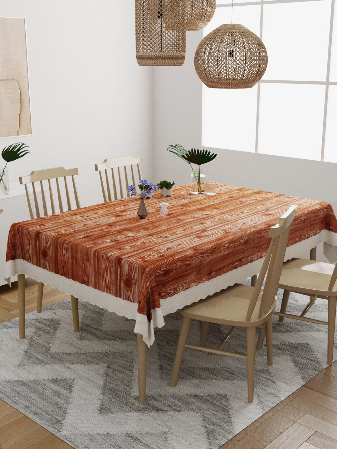 DREAM WEAVERZ Tan Brown Printed Rectangle 4 Seater Dining Table Covers Price in India