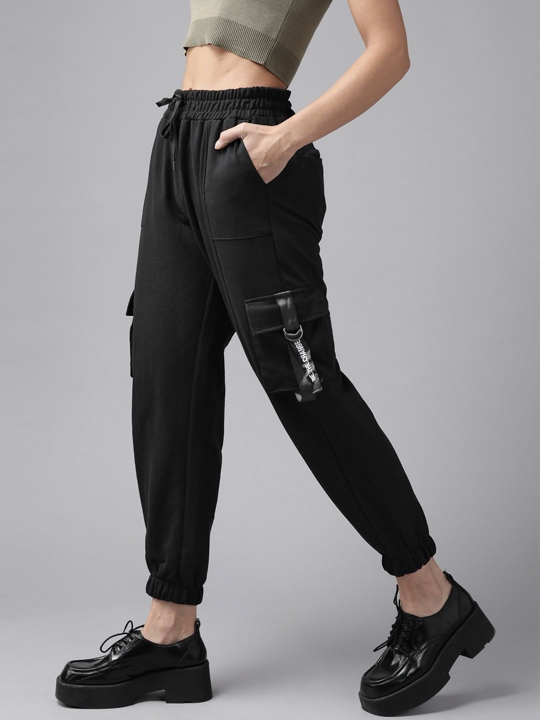 Roadster Women Black Solid Cargo Joggers Price in India