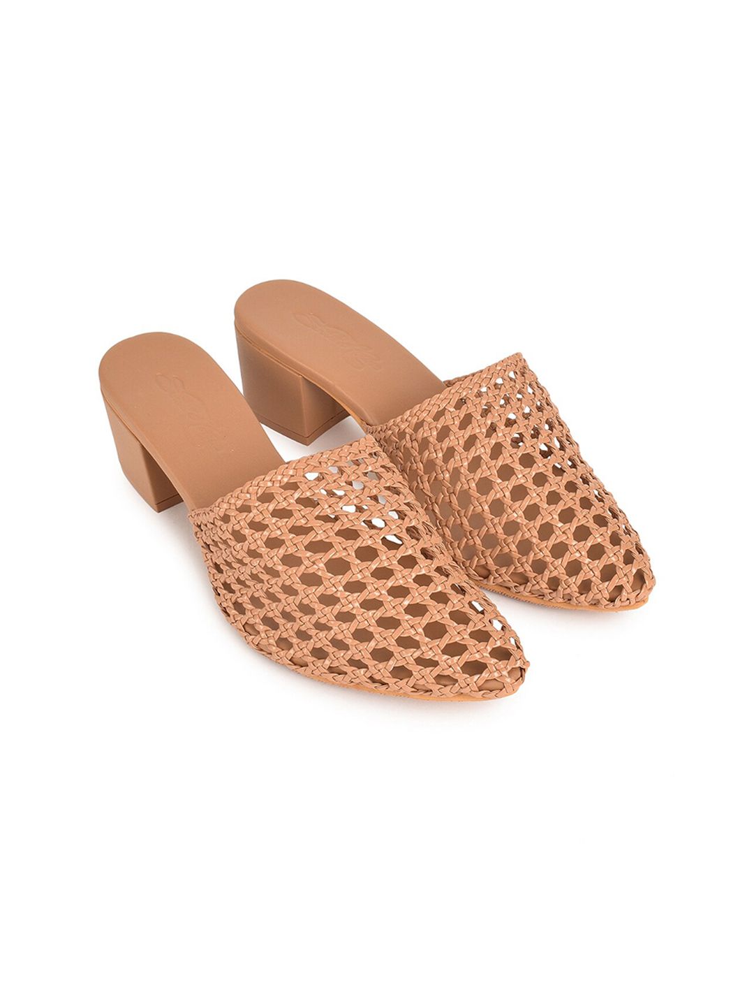 Sole House Women Beige PU Block Mules Price in India