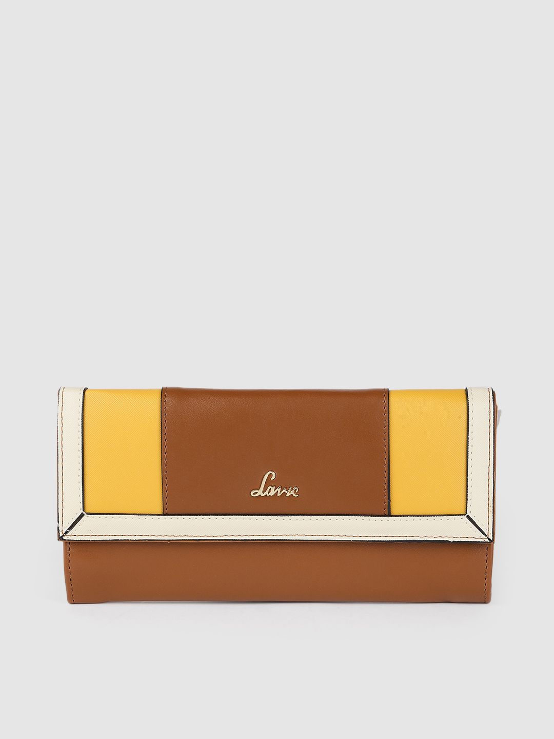 Lavie Women Brown & Yellow Colourblocked Two Fold Wallet Price in India