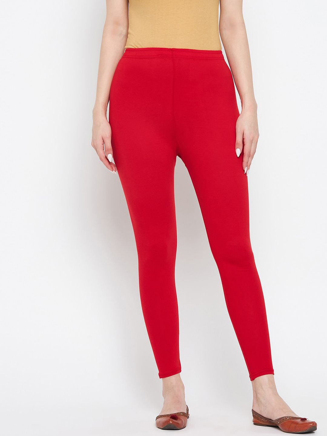 Clora Creation Women Red Solid Ankle Length Leggings Price in India