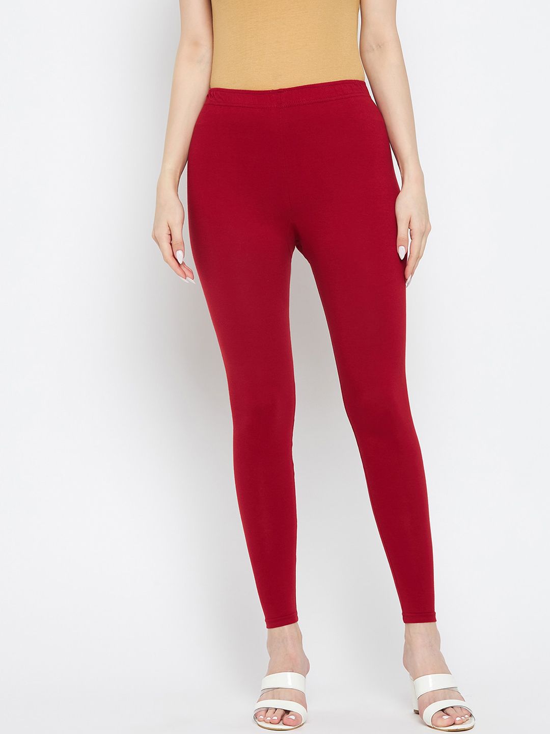 Clora Creation Women Maroon Solid Ankle Length Leggings Price in India